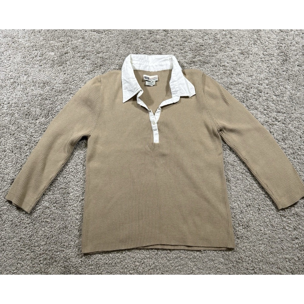 Vintage Faded Glory Cream Layered Knit Long Sleeve Academia Old Money Preppy S‎